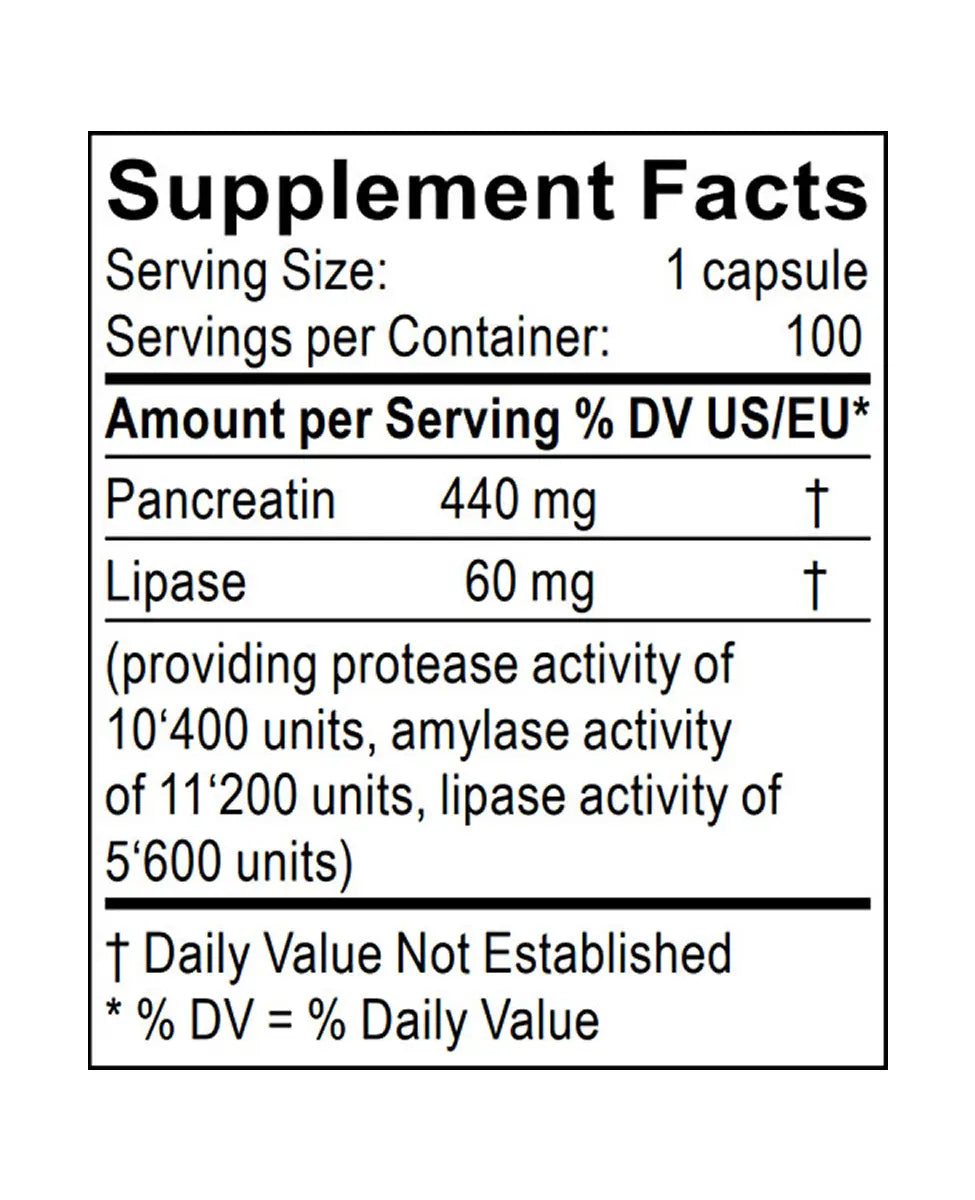 lipase and pancreatin supplement facts